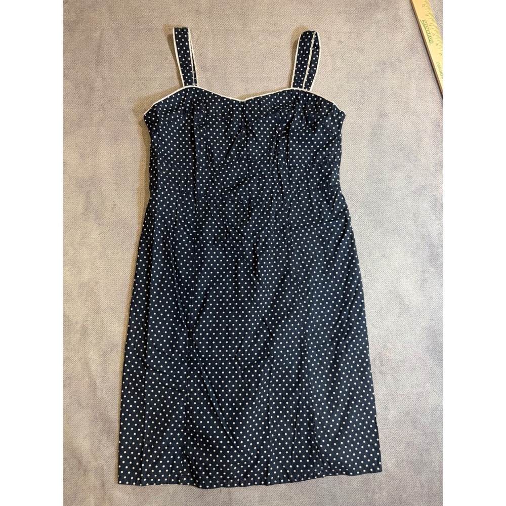 Faded Glory Womens Navy Blue White Polka Dot Cotton Pinup Dress Size 10 RN53166